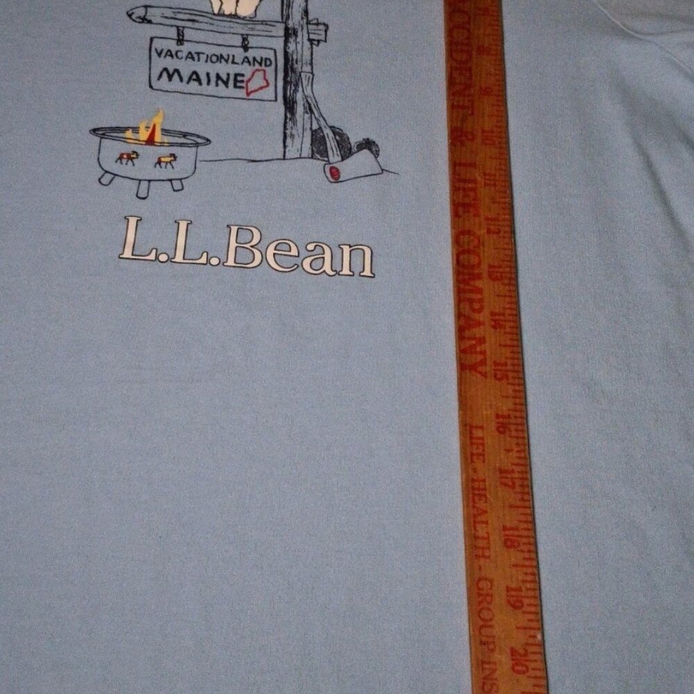 LL Bean Shirt Women Medium Blue Long Slv Vacationland Maine Owl Camping Camp - Picture 7 of 12